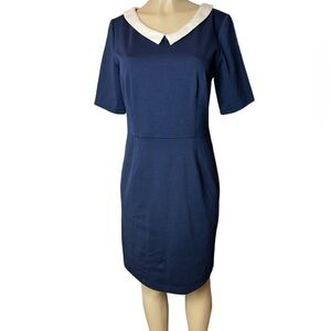 Merona Xavier Navy Dress with White Collar Elbow Sleeves Women’s Size Medium​​​​